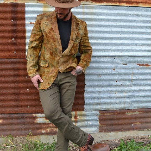 Ralph Lauren blazer suit 42 46 44 tie dye silk wool brown green tan painted camo - Picture 5 of 8